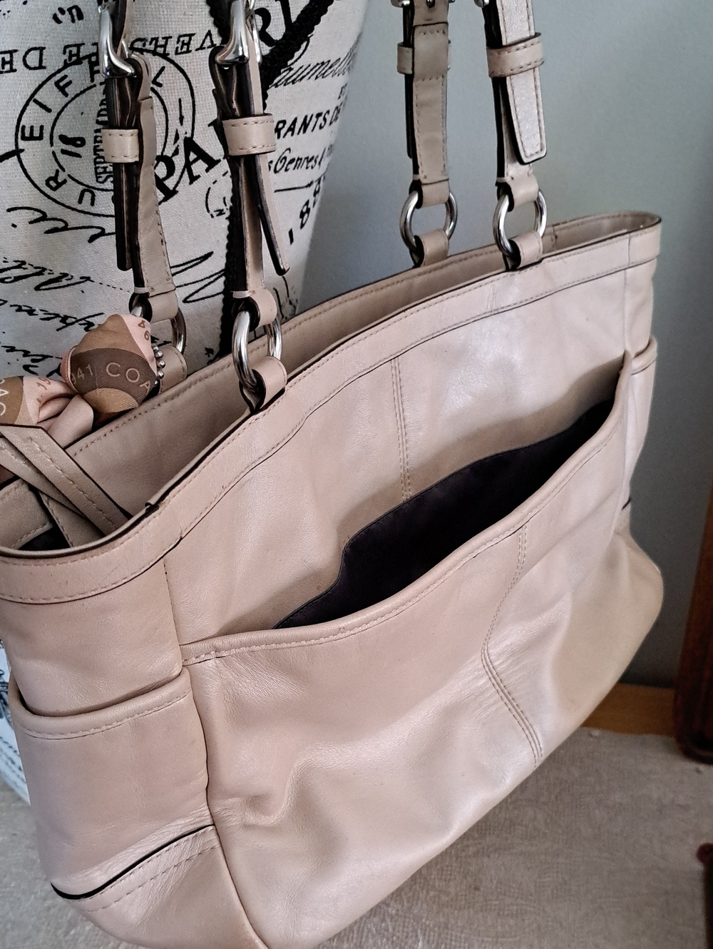 Coach Pale Pink Leather Shoulder Bag with Scarf Charm - Picture 10 of 16